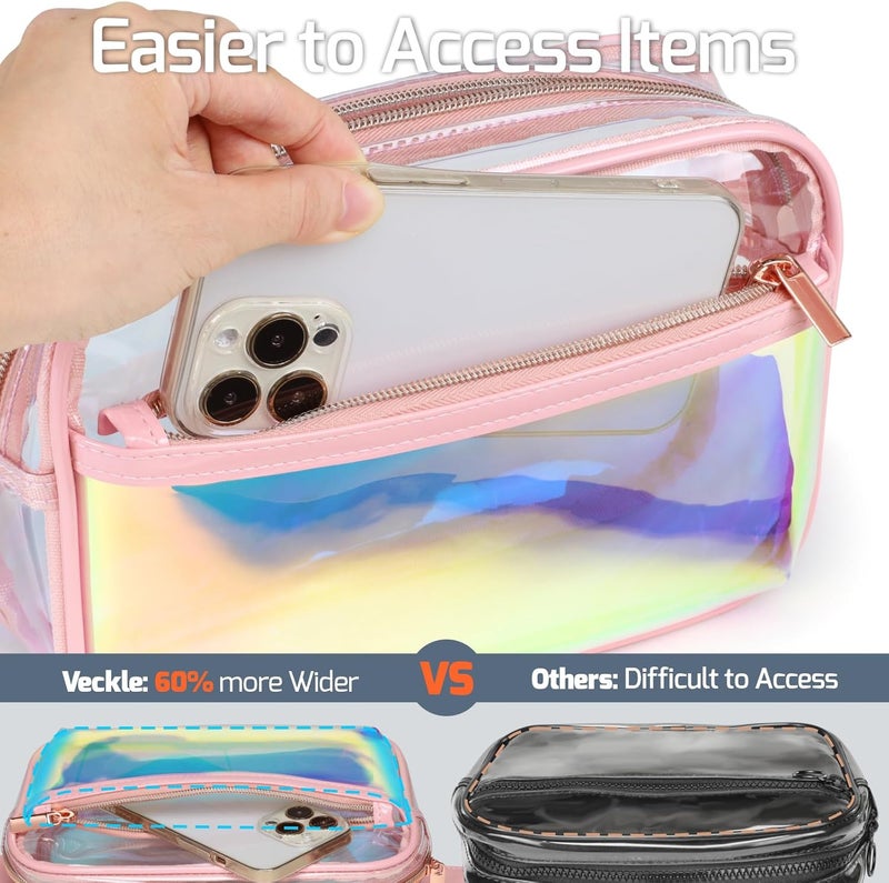 Veckle Holographic Clear Fanny Pack - Plus Size Only 35" - 51" Transparent Belt Bag for Women Crossbody Waist Bag for Festivals, Concerts, Theme Park, Pink - Image 5